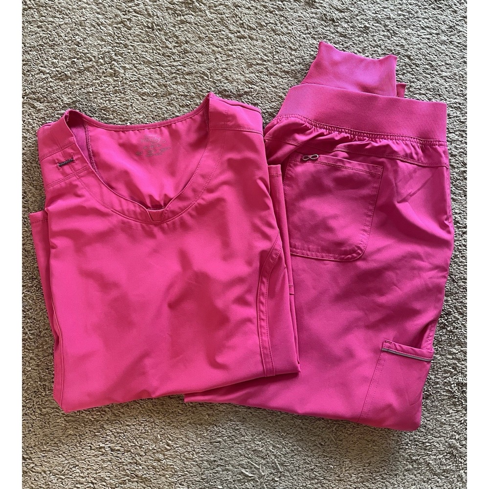 Cherokee Infinity Scrub Set 2XL Pink V-Neck Top Jogger Pants Stretch Nurse Med